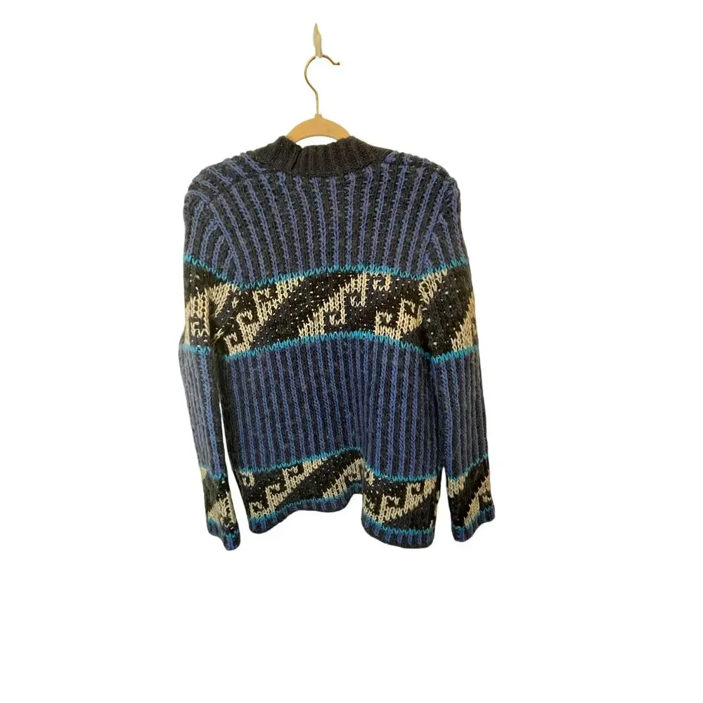 Blue Free People Time and Again Cardigan Fair Isle Wool XS Coastal Grandma